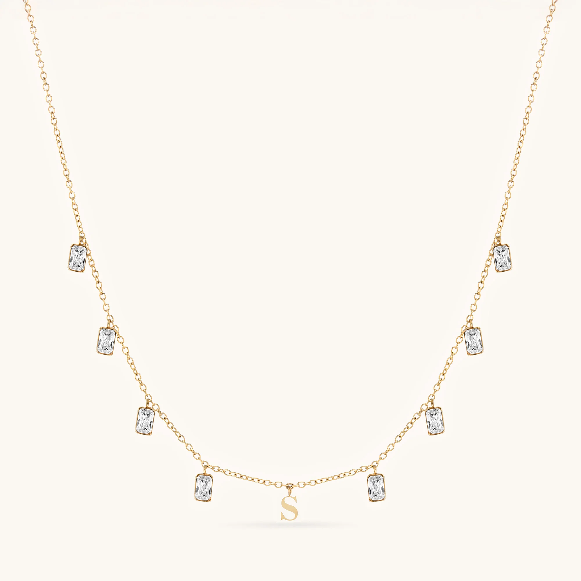 Initial Drop Necklace (Emerald Cut)